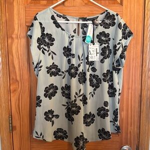 Green with navy flowers 41 Hawthorne blouse